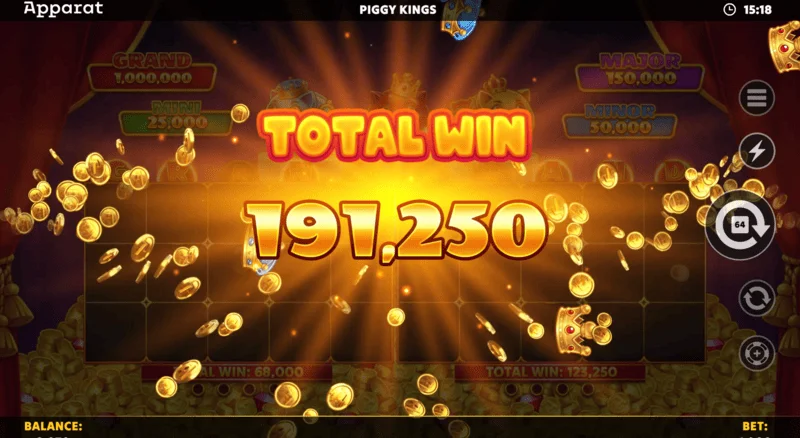 Piggy Kings - Free Gamesでの勝利画面